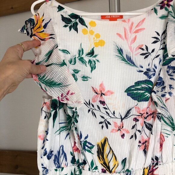 JOE FRESH White Multicolor Floral Ruffle Sleeveless Lined Maxi Summer Dress Sz L - Picture 4 of 12
